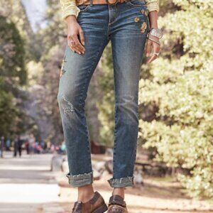 Driftwood Audrey embroidered jeans raw hem distressed
